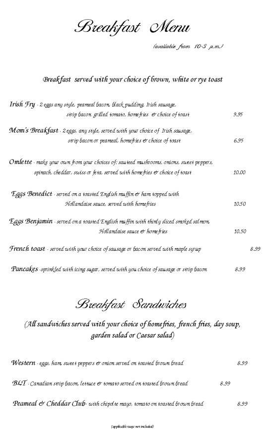 2014 Breakfast menu